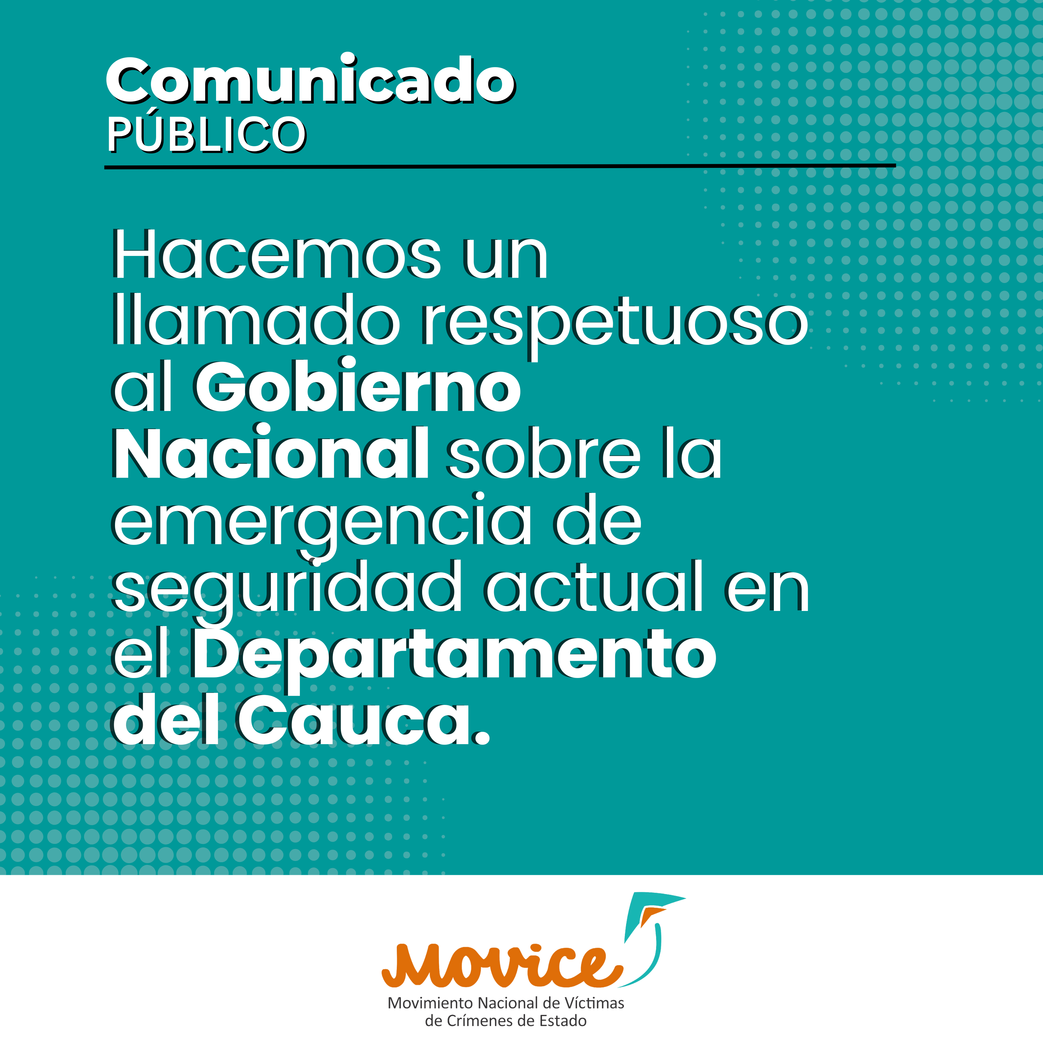 Hacemos un llamado respetuoso al Gobierno Nacional sobre la emergencia de seguridad actual en el Departamento del Cauca.